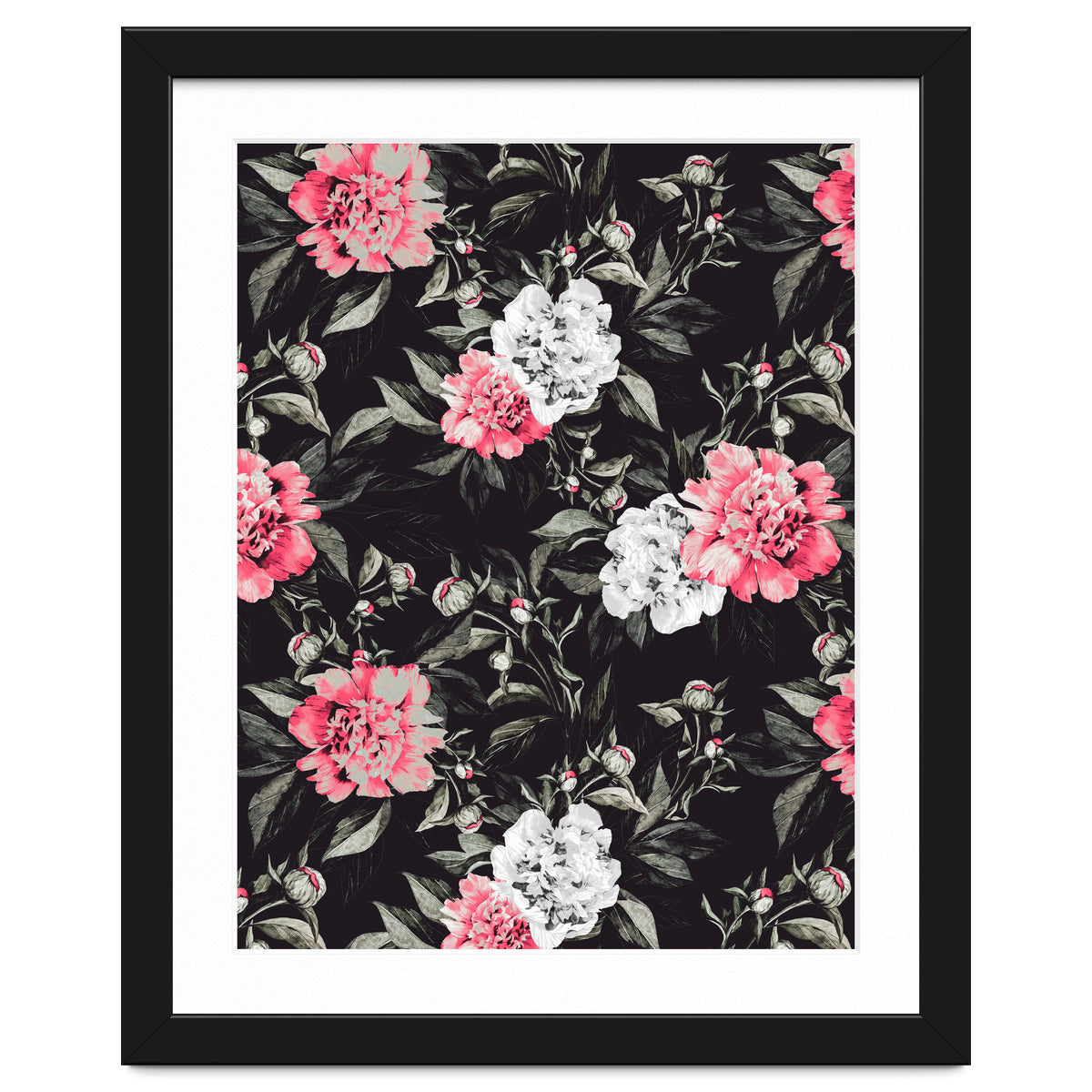 Floral pink - black & white dark
