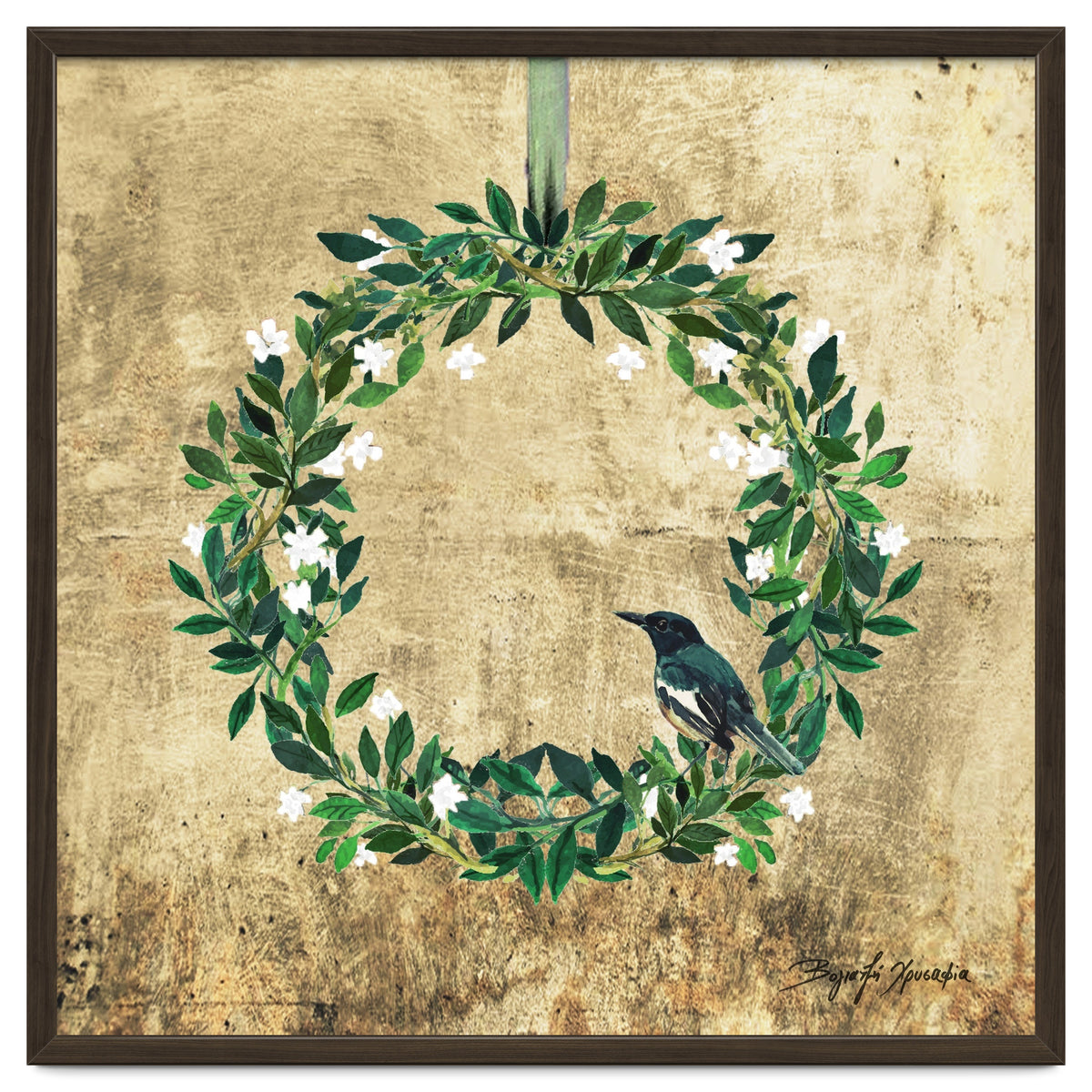 Wreath #White Flowers & Bird #Royal collection