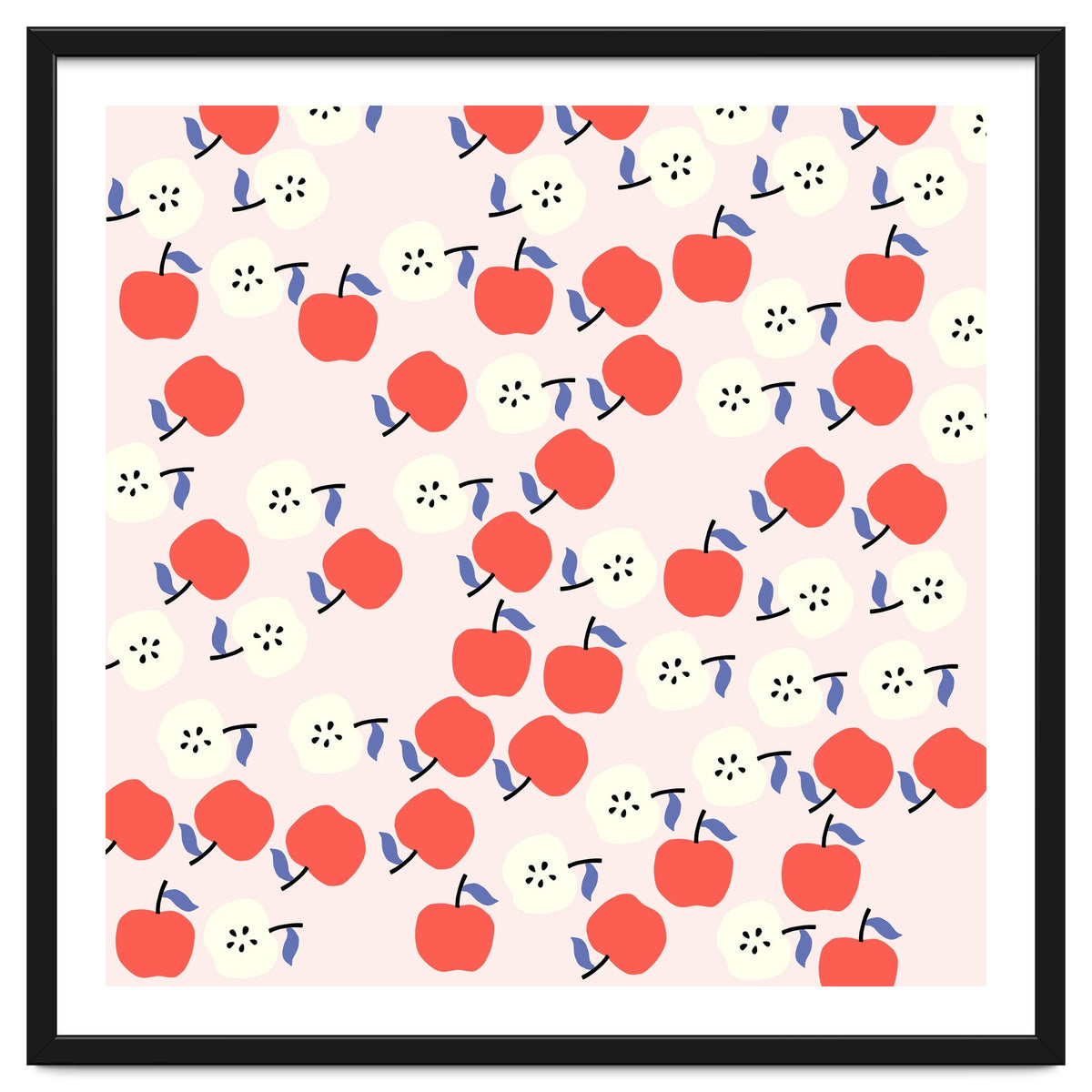 Cute Red Apples Pattern on Pink Background