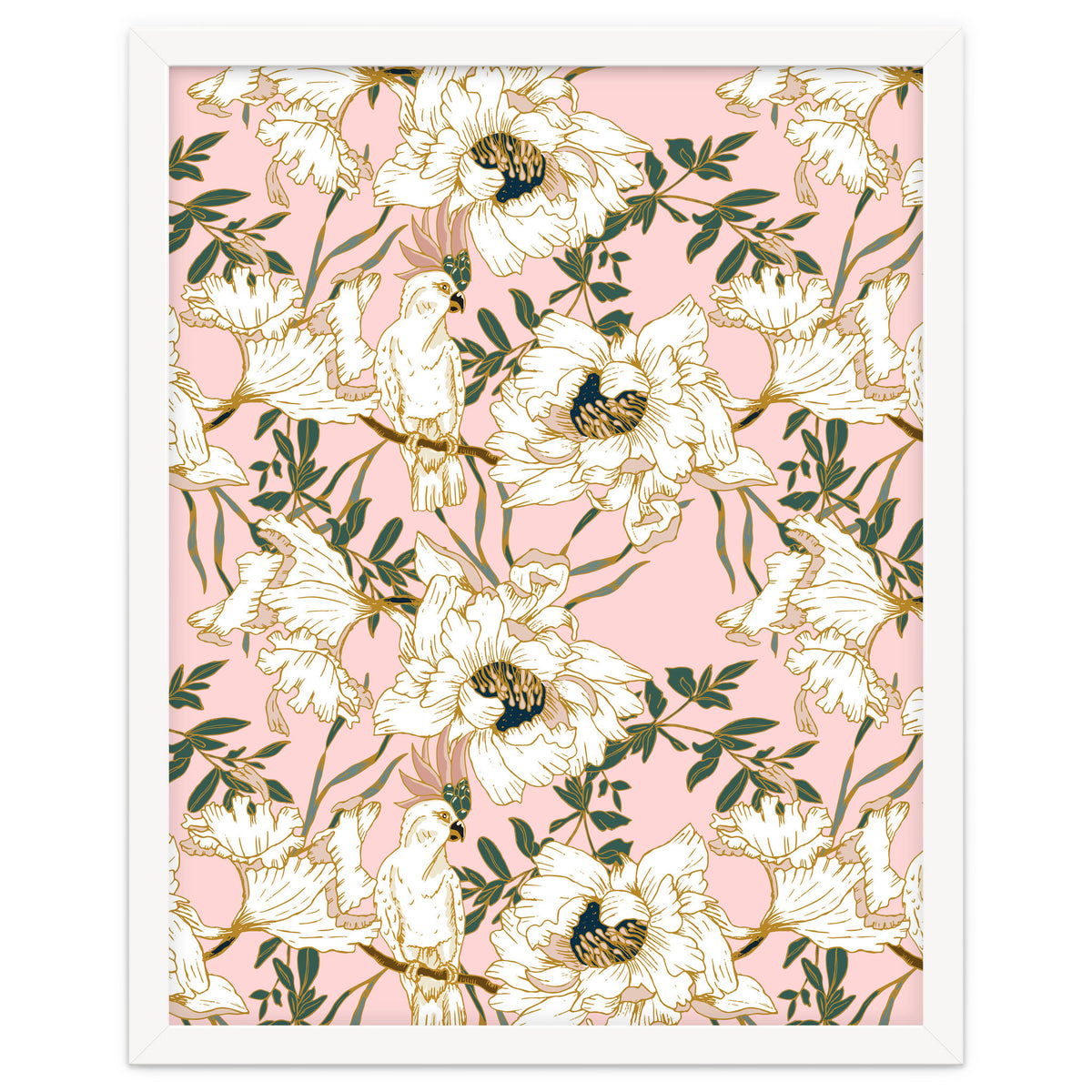 Exotic birds on flowers