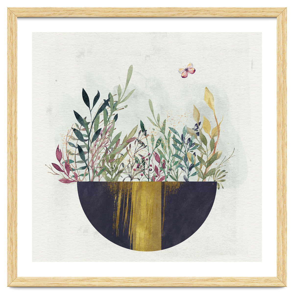 Flowers and leaves in a simple basket