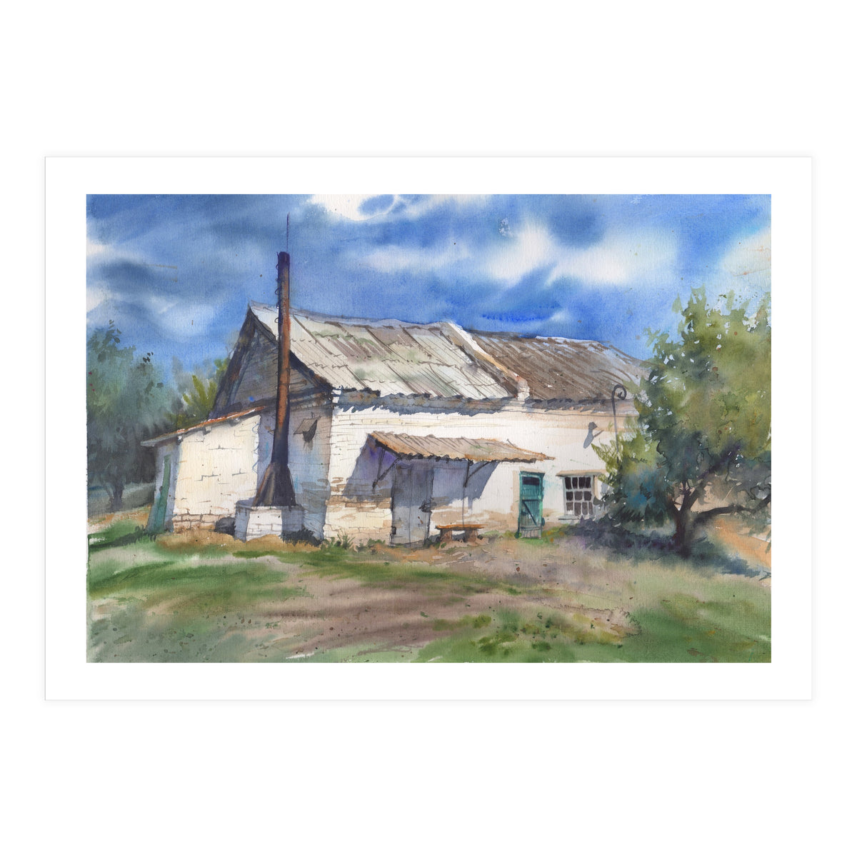 Country house. Watercolor painting art. (Print Only)