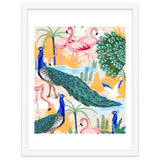 Utopia, Tropical Wildlife Animals, Flamingo Peacock Seagull Vintage Botanical Palm thumbnail