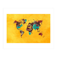 world map yellow art (Print Only)