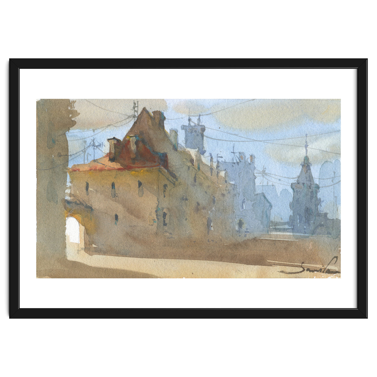 Old Town Warsaw. Watercolor painting.