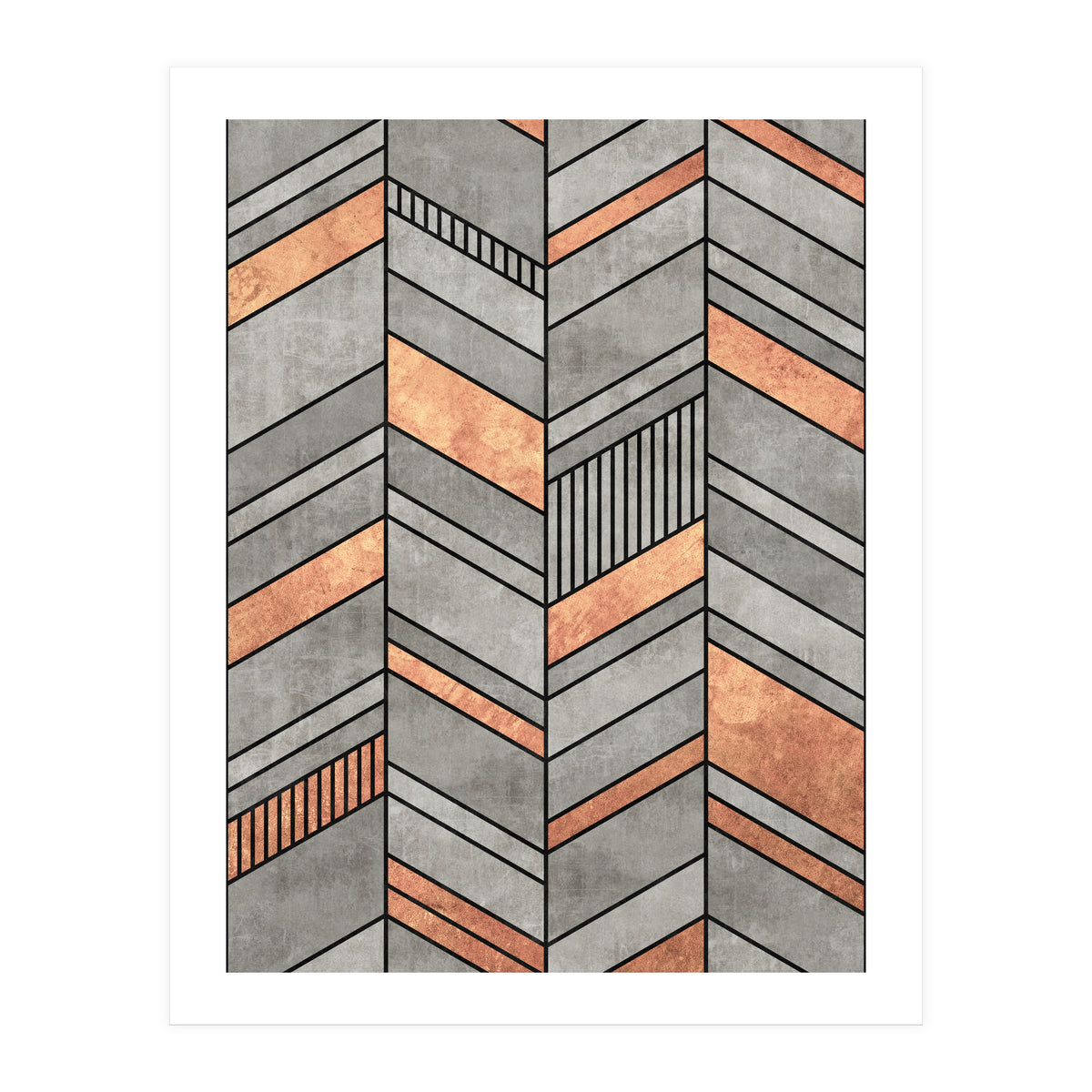 Abstract Chevron Pattern - Concrete and Copper (Print Only)