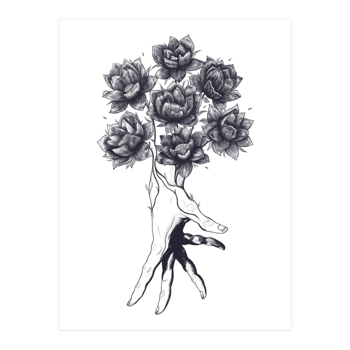 Hand With Lotuses (Print Only)