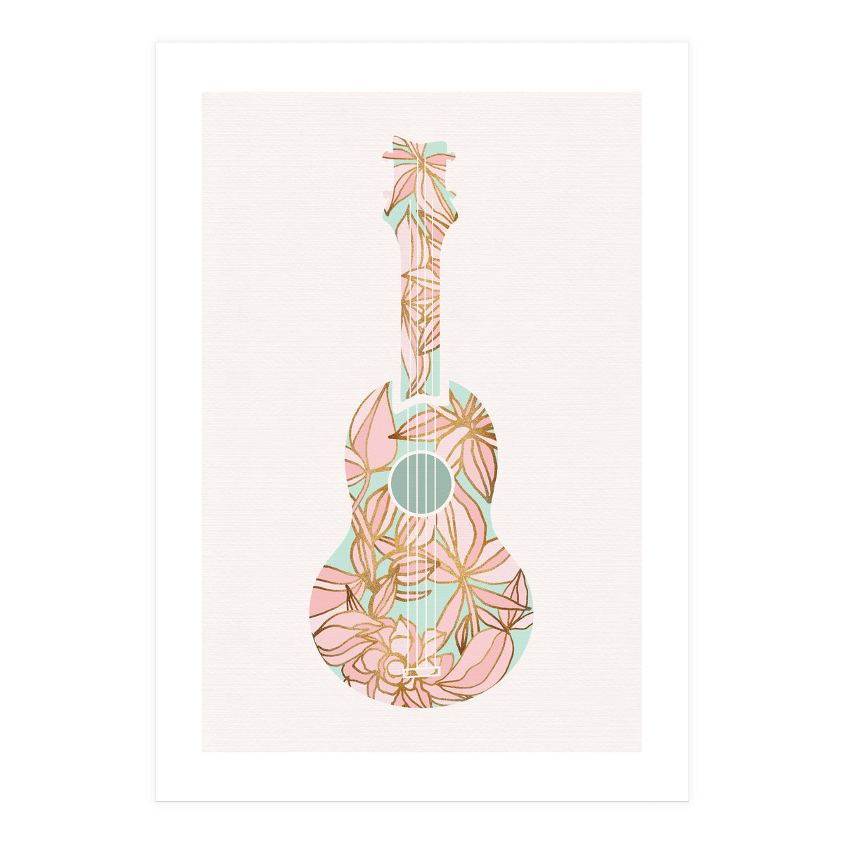 Aqua and Pink Floral Ukulele (Print Only)