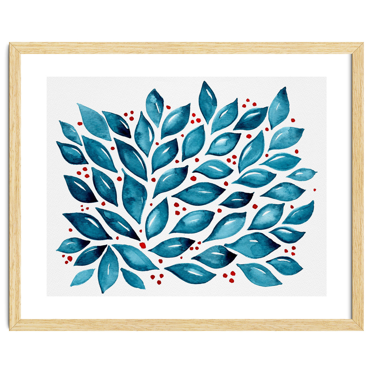 Abstract leaves and dots - teal and red