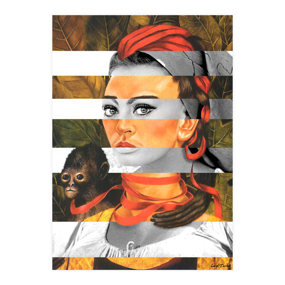 Frida Kahlo's Self Portrait with Monkey & Sophia Loren (Print Only)