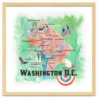 Washington Dc Usa Illustrated Travel Poster Favorite Map Tourist Highlights