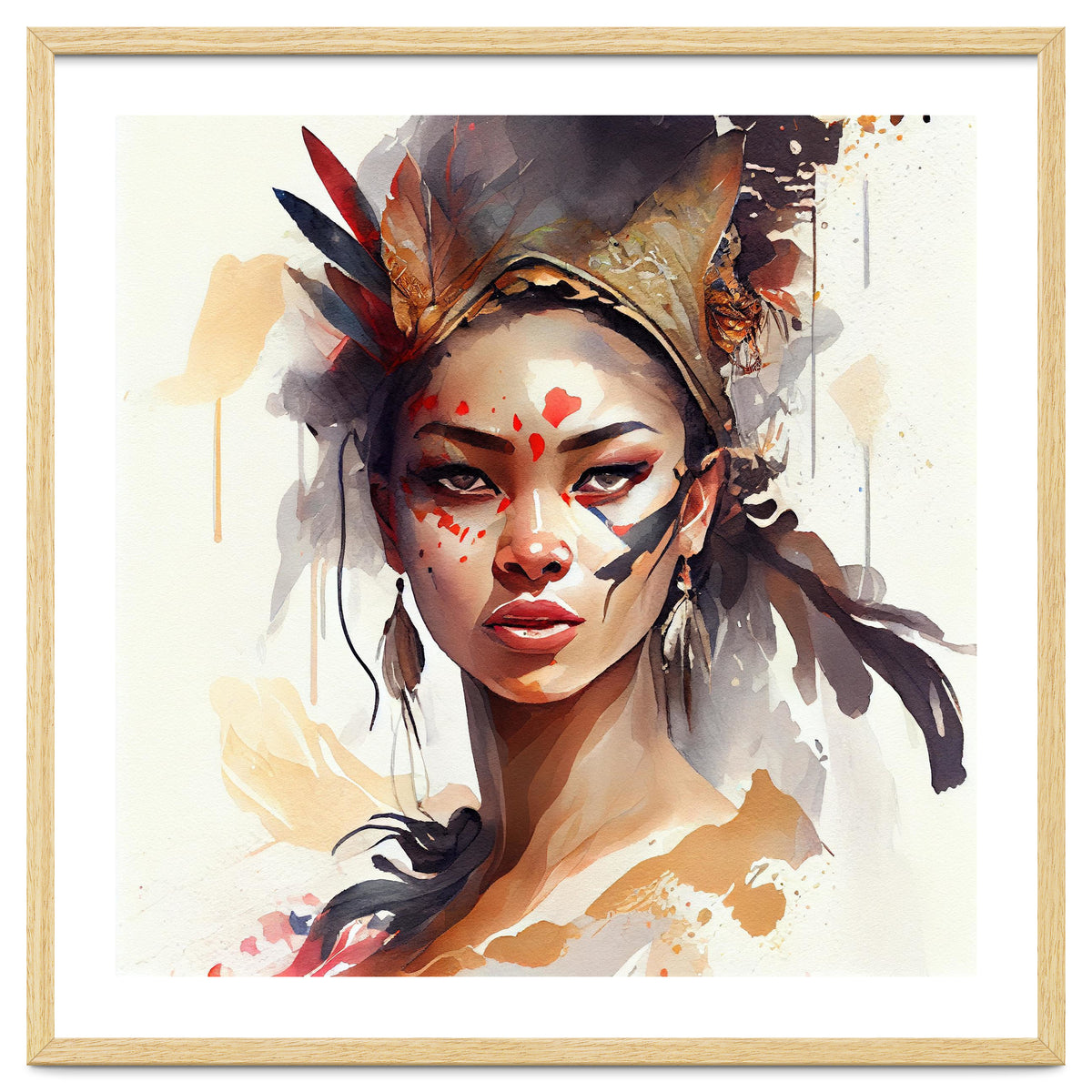 Watercolor Floral Indian Native Woman #7