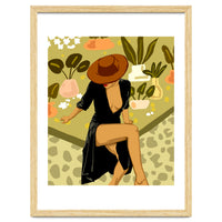 Make it Worth Their While, High Fashion Brown Woman Illustration, Plant Lady Little Black Dress