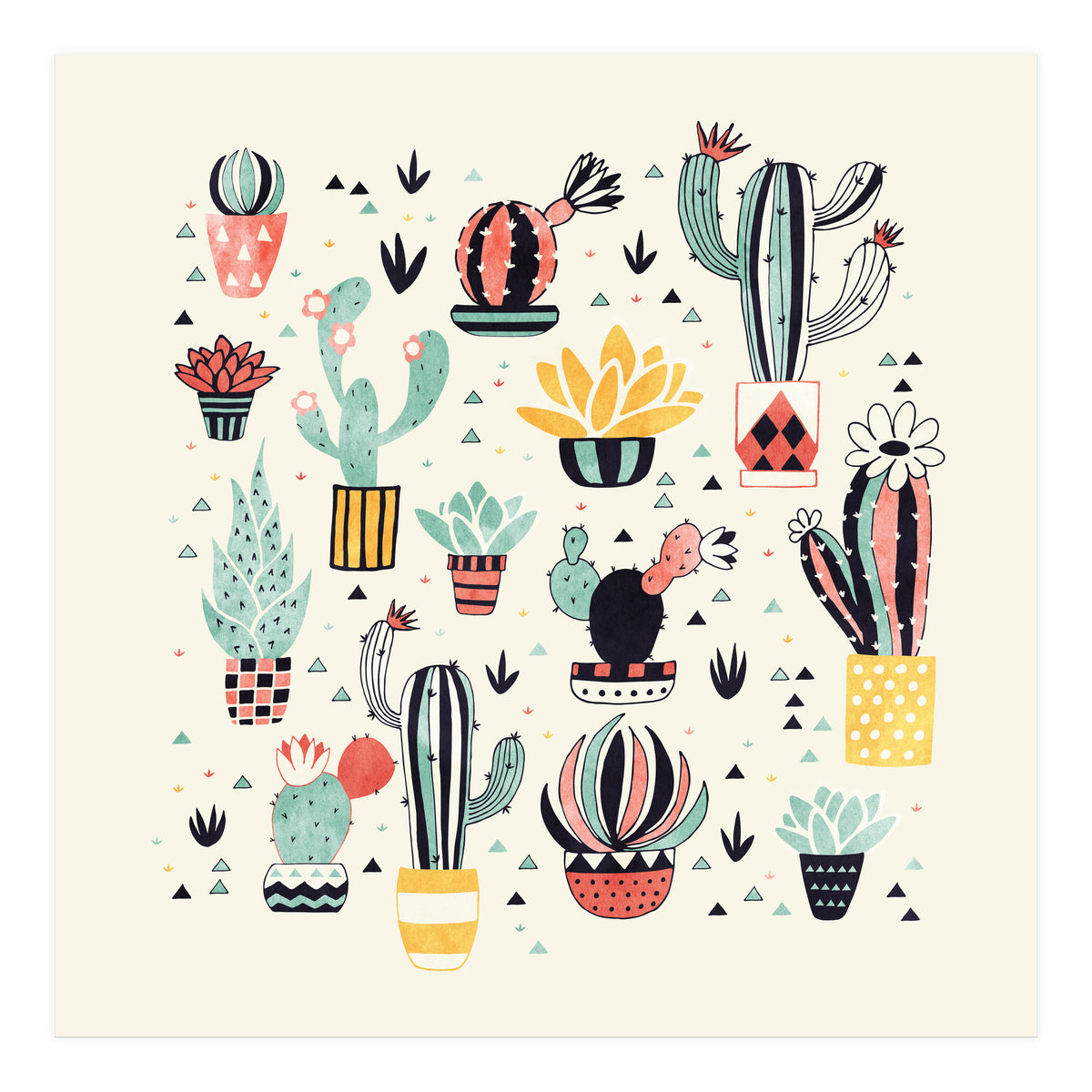 Cactus In A Flower Pot (Print Only)