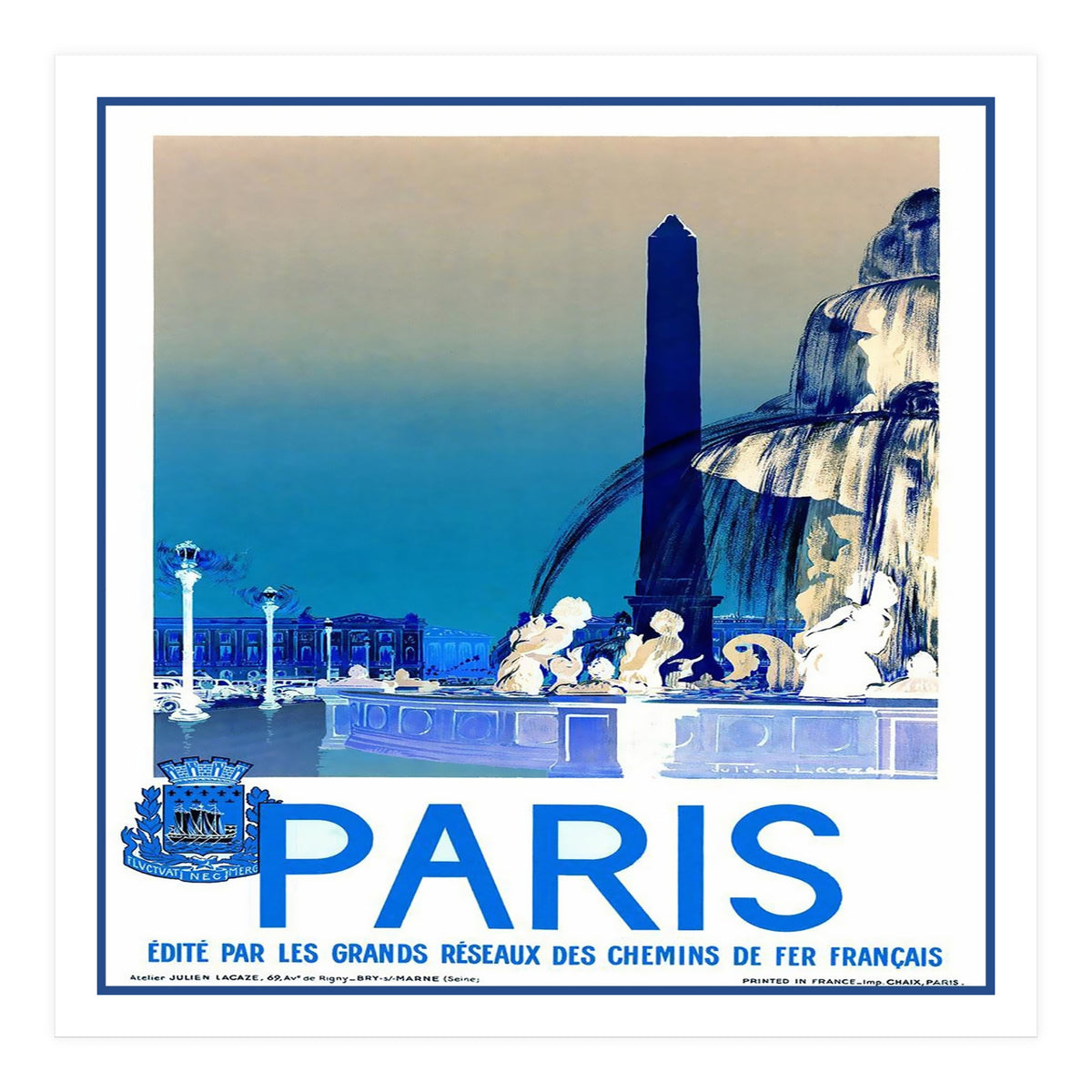 Travel Poster Paris Vintage  (Print Only)