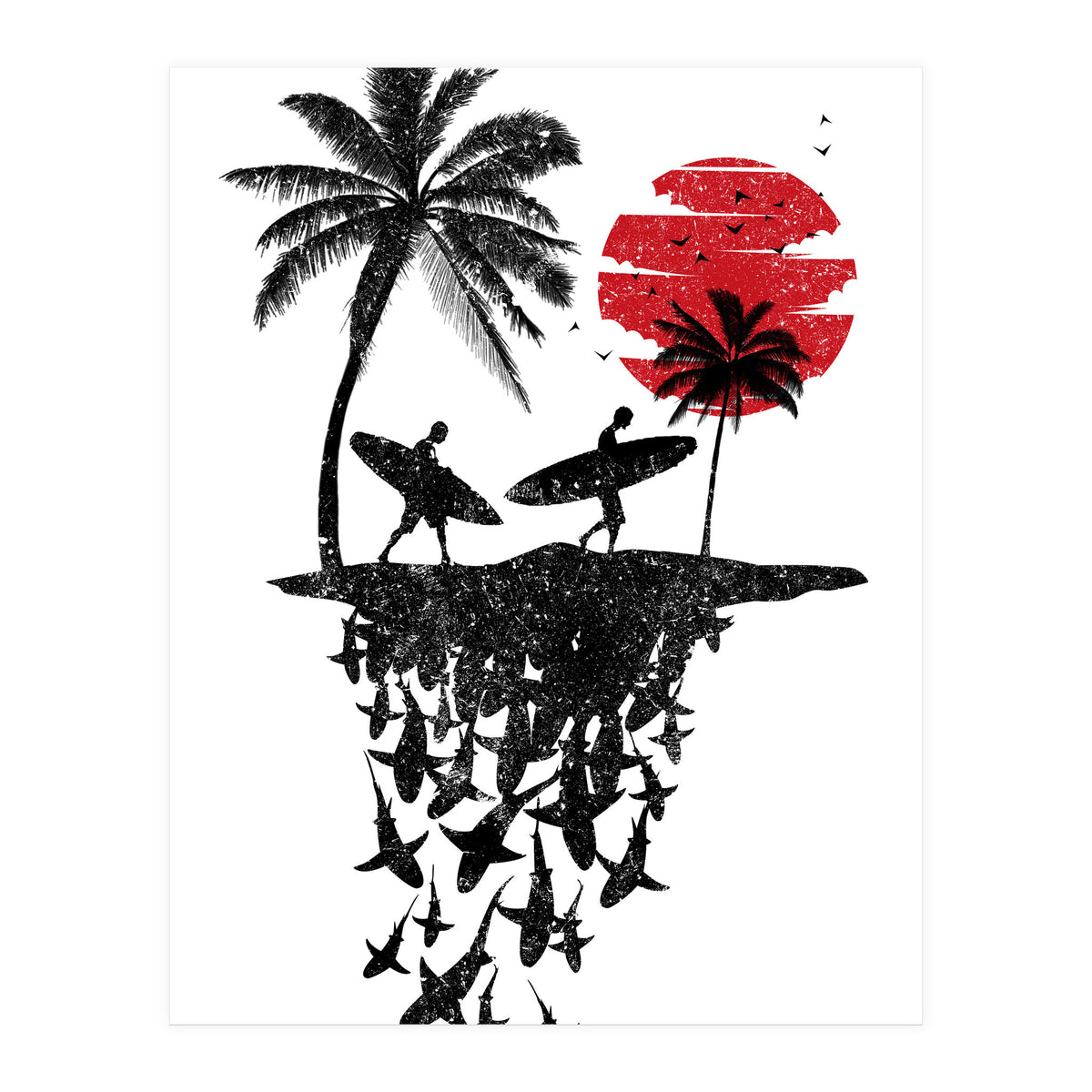 Surfer island sharks (Print Only)