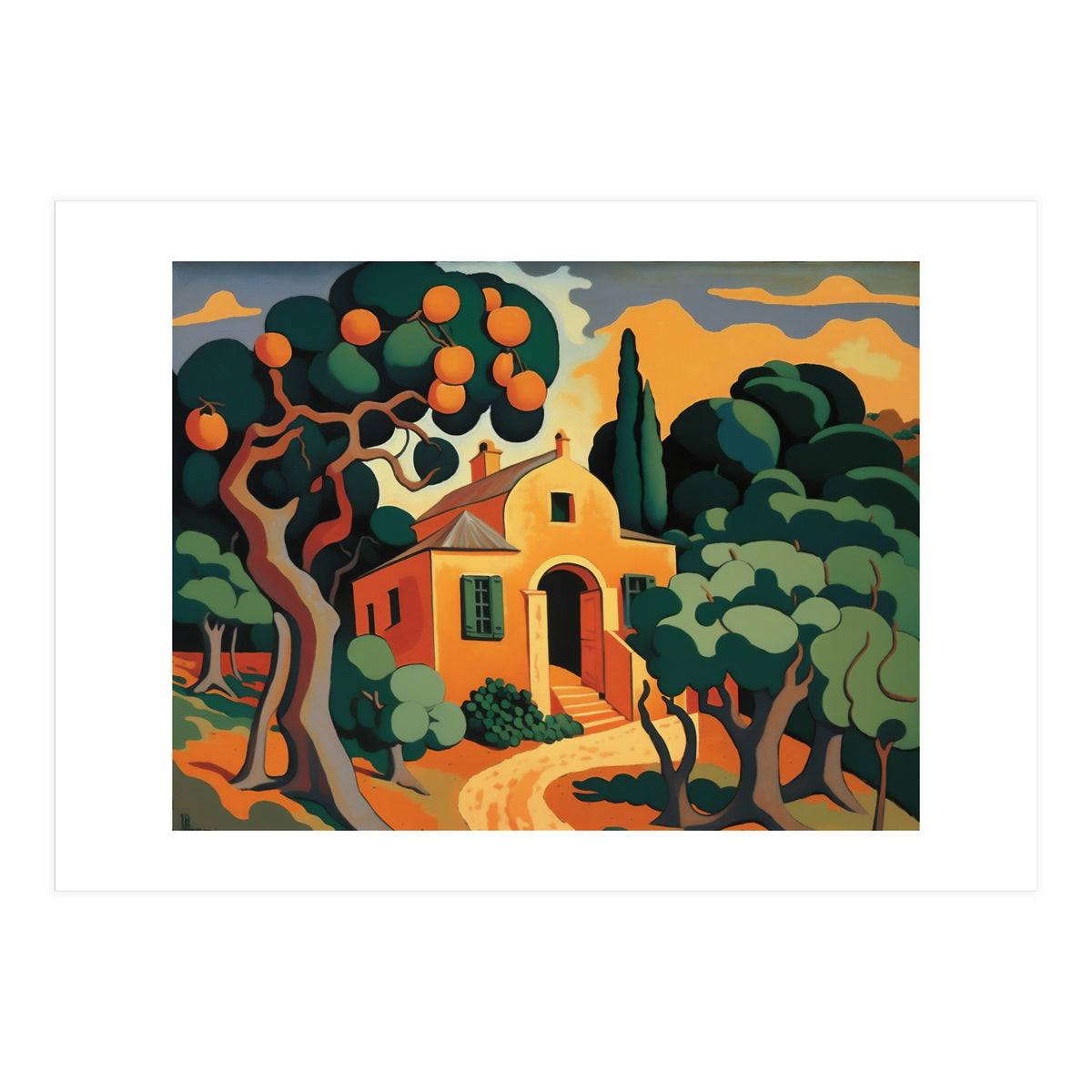 Orange House, Orange Tree Painting (Print Only)