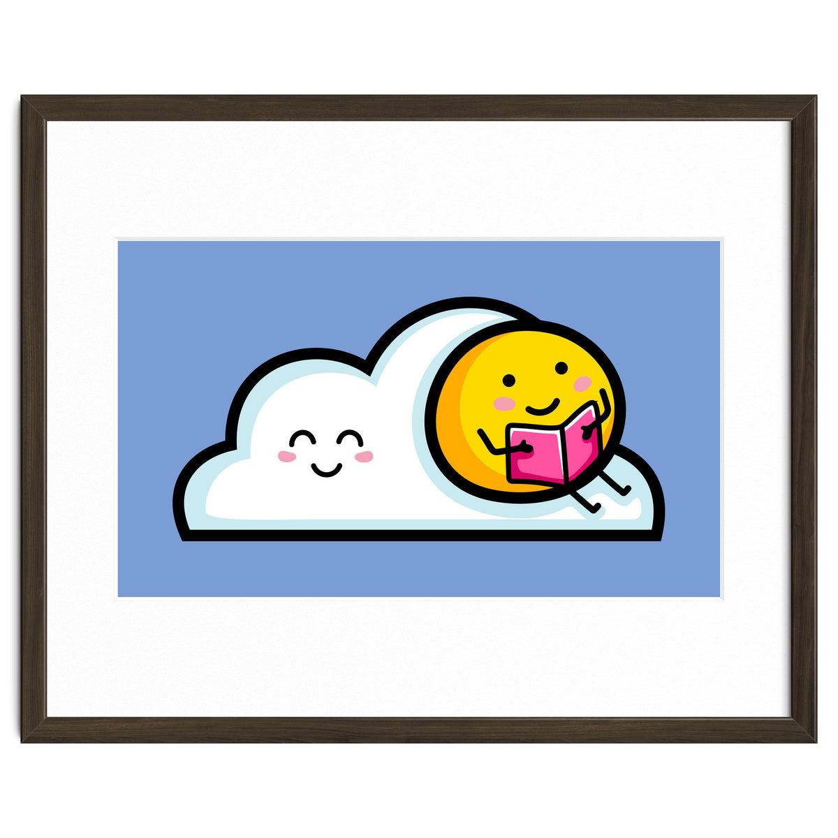 Kawaii Cute Sun Reading A Book On A Cloud