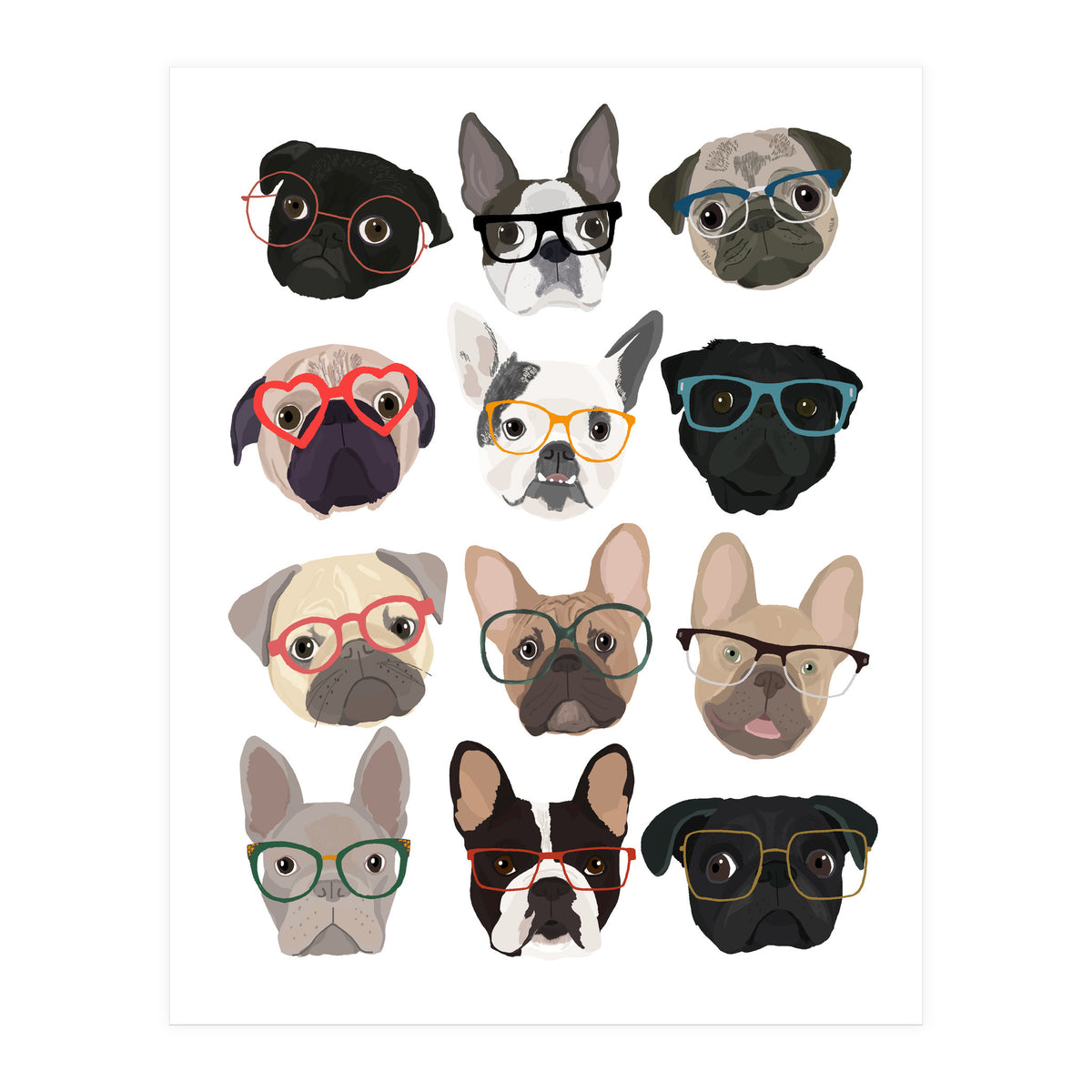 Pugs in Glasses (Print Only)