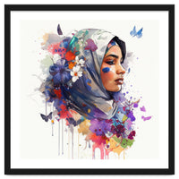 Watercolor Floral Muslim Arabian Woman #5