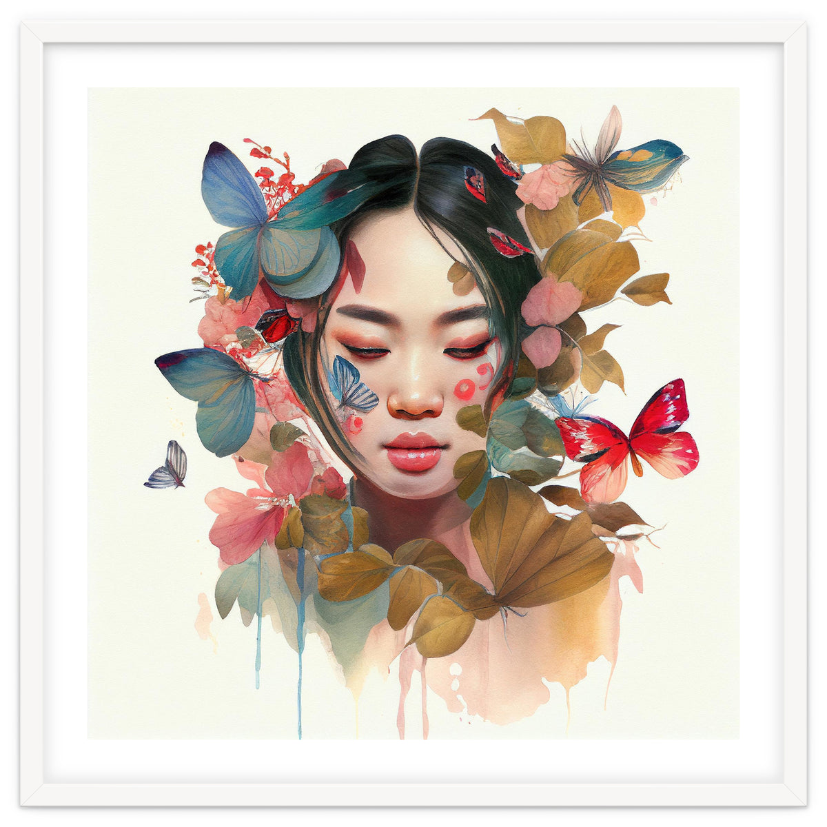 Watercolor Floral Asian Woman #9