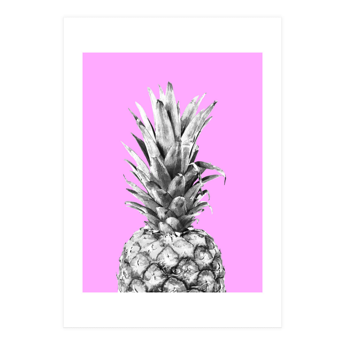 Black and White Pineapple Pink Background (Print Only)