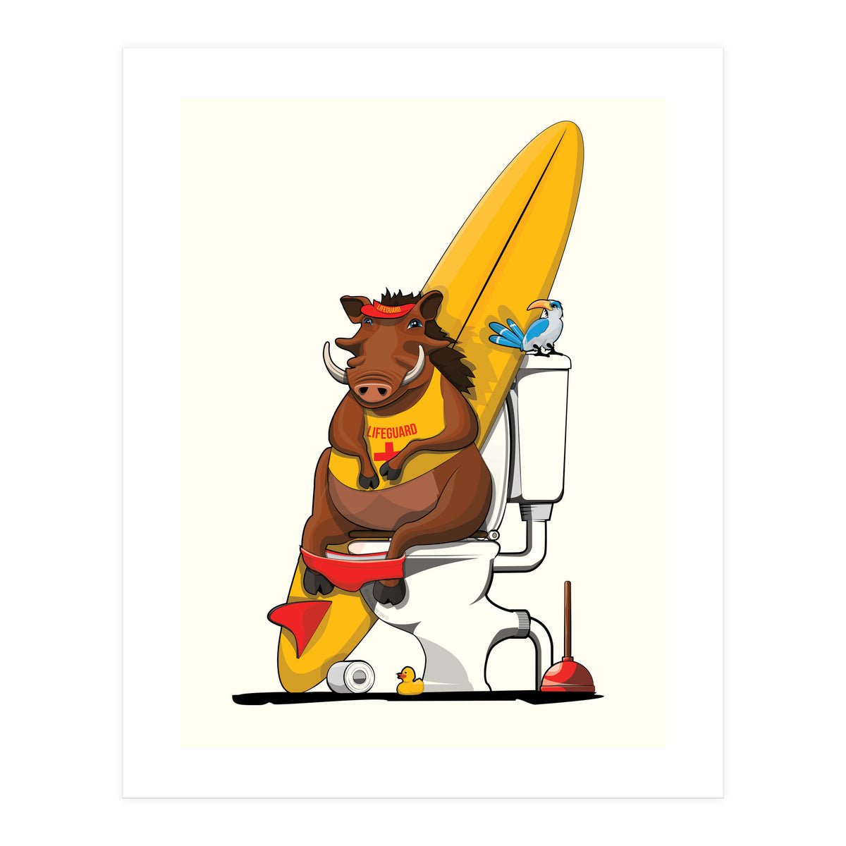 Warthog on the Toilet, Funny Bathroom Humour (Print Only)