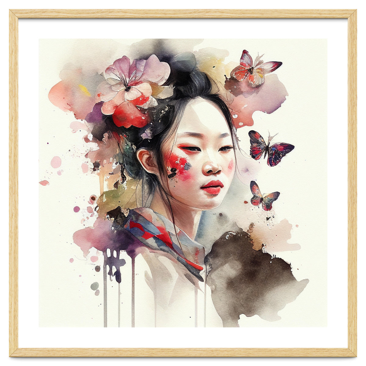 Watercolor Floral Asian Woman #2