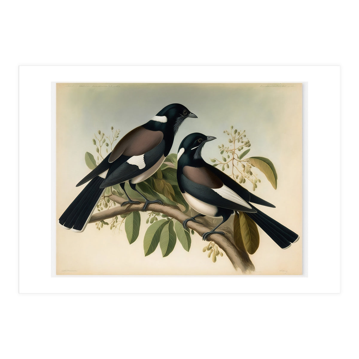 Magpies Vintage Painting (Print Only)