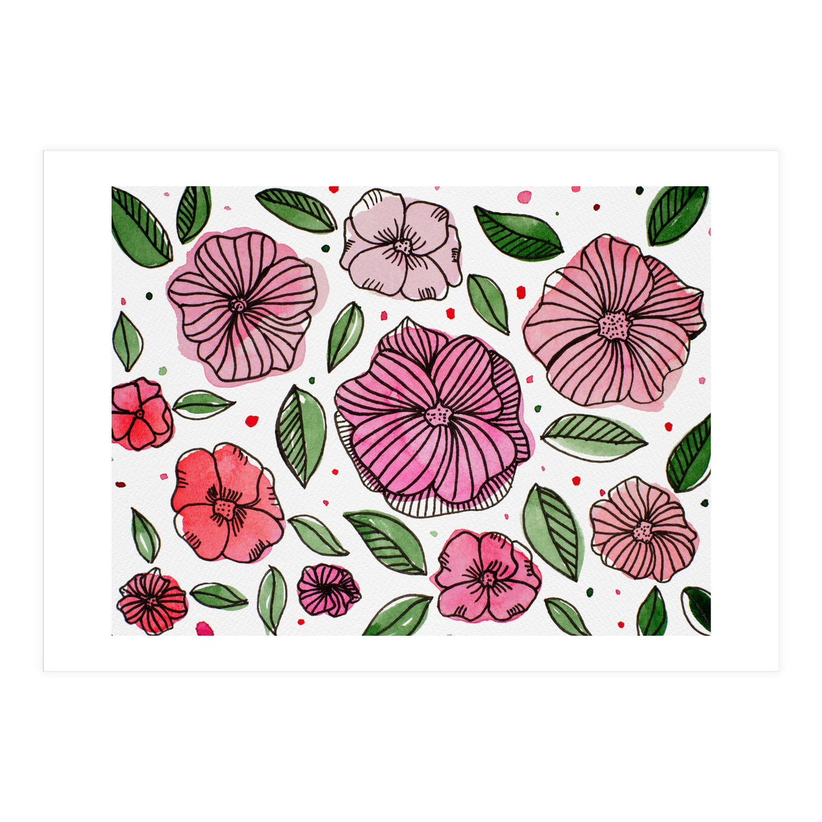 Watercolor And Ink Florals (Print Only)