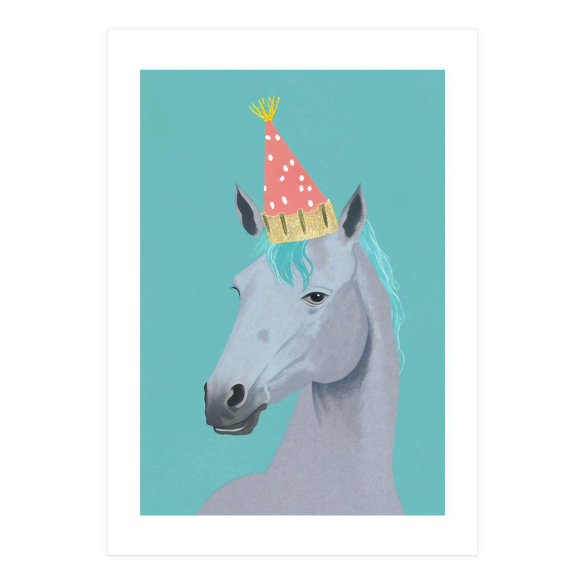Horse with Party Hat Portrait  (Print Only)