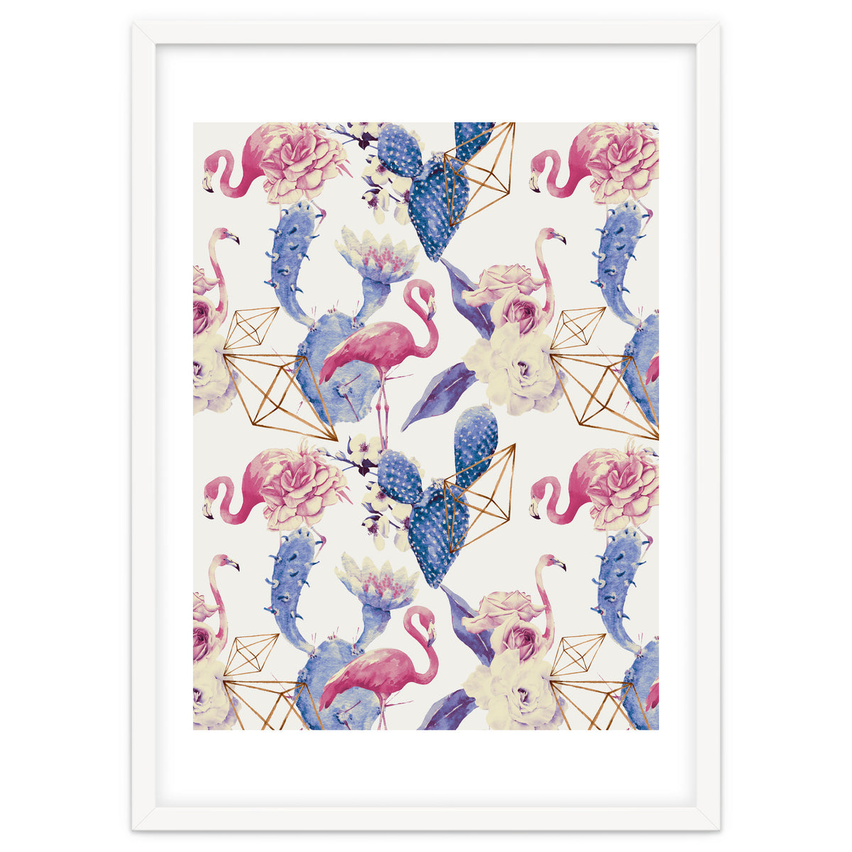 Flamingos, geometric and flowers 02