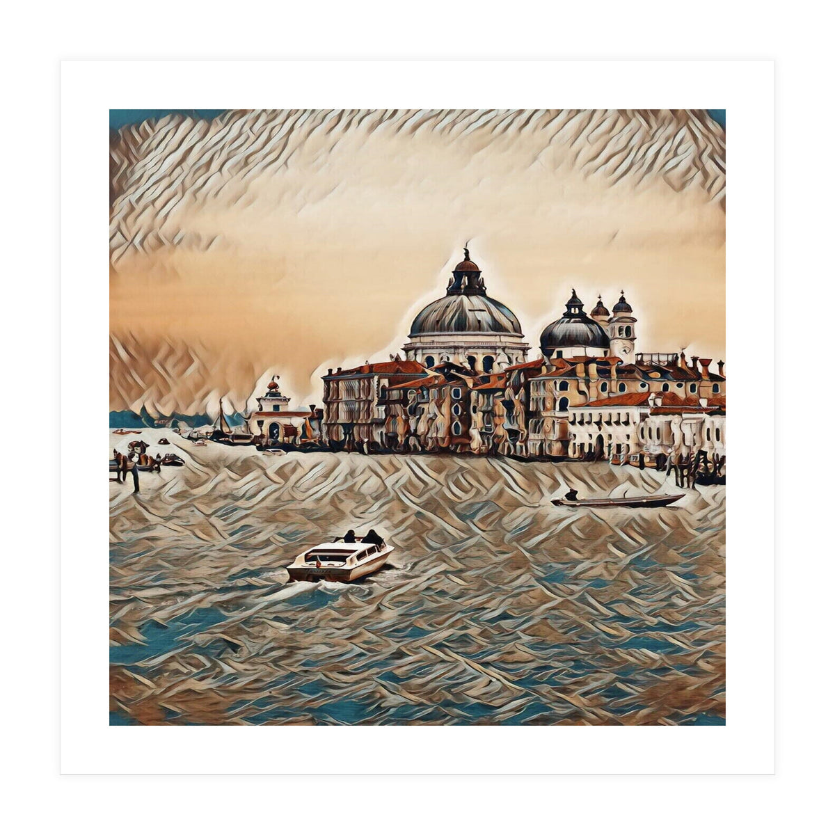 Boat In Venice San Mark`s Basilica Italian Tour Vintage (Print Only)