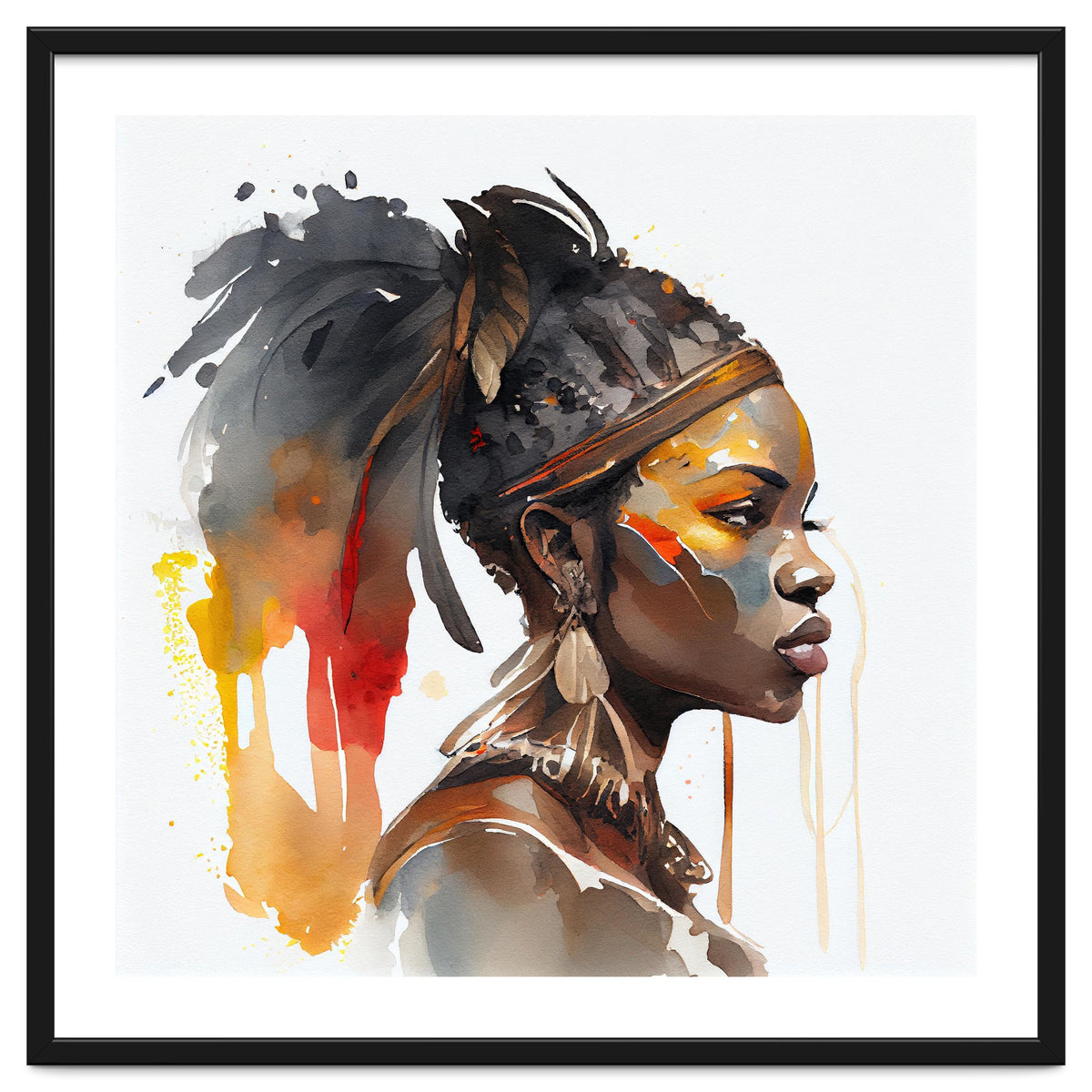 Watercolor African Warrior Woman #7