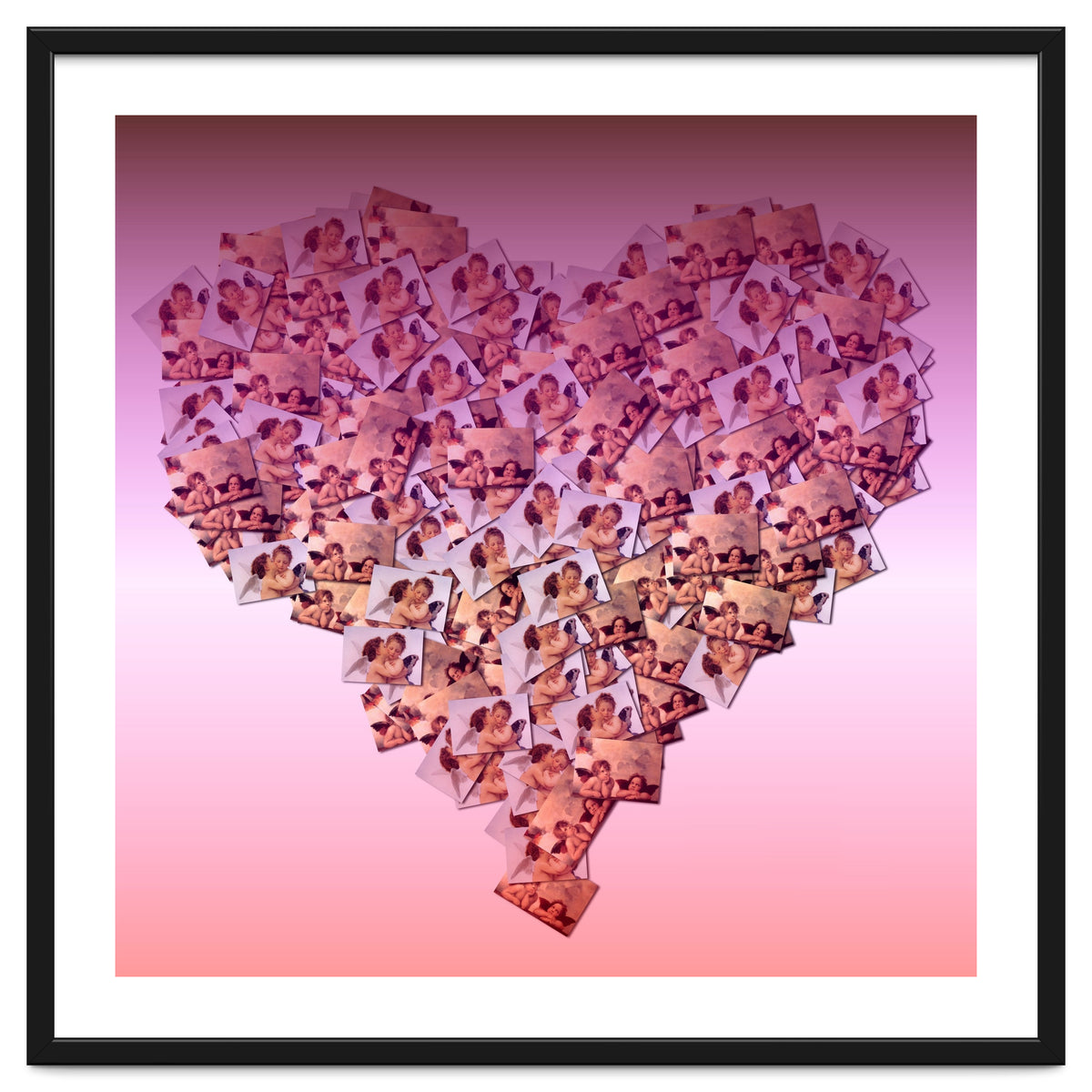 Heart collage of cuddling Cupid like characters