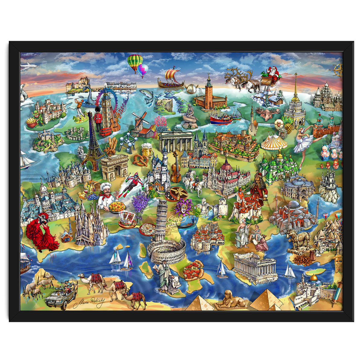 European World Wonders Illustrated Map