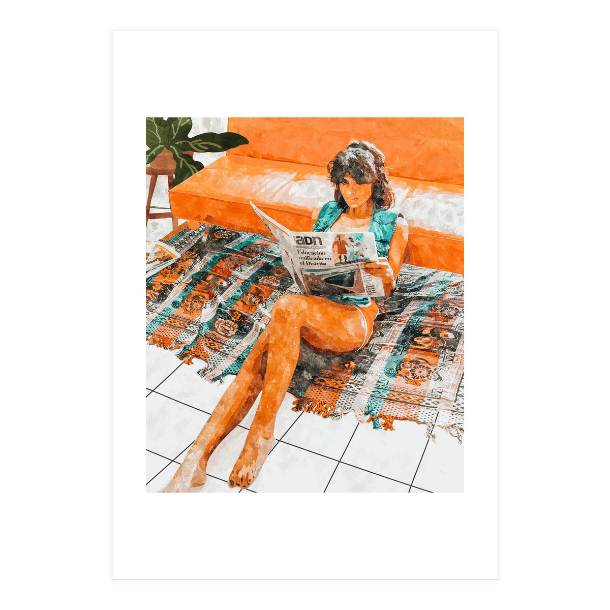 The Gossip Column | Modern Bohemian Woman Hippie Décor | Staycation Fashion Painting  (Print Only)