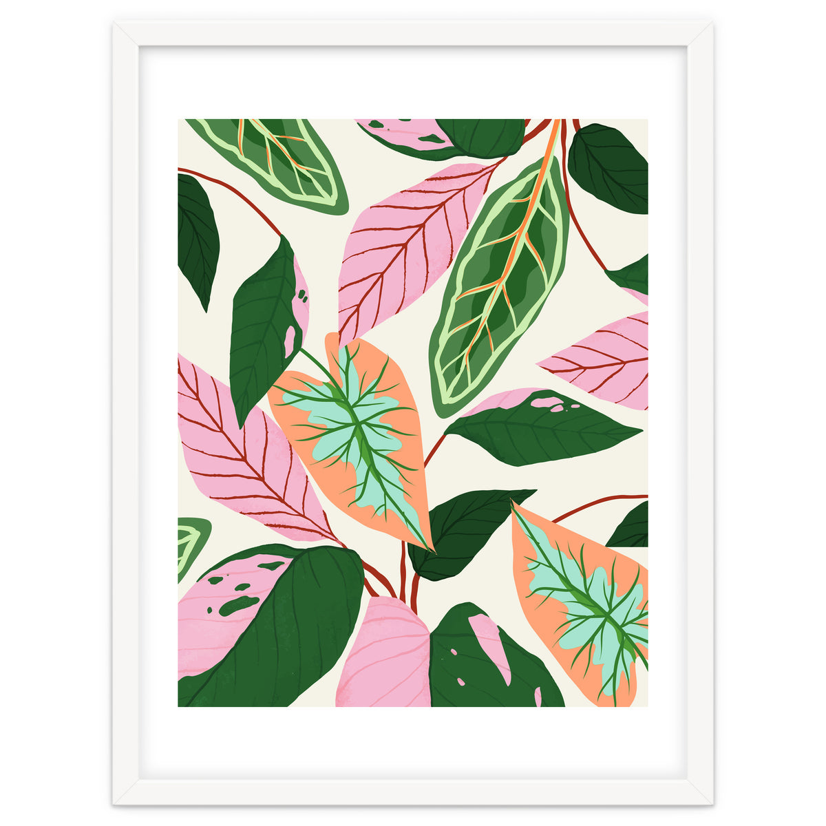 The Inseparable V.01, Nature Botanical Plants, Blush Leaves Modern Boho, Pastel Illustration Garden