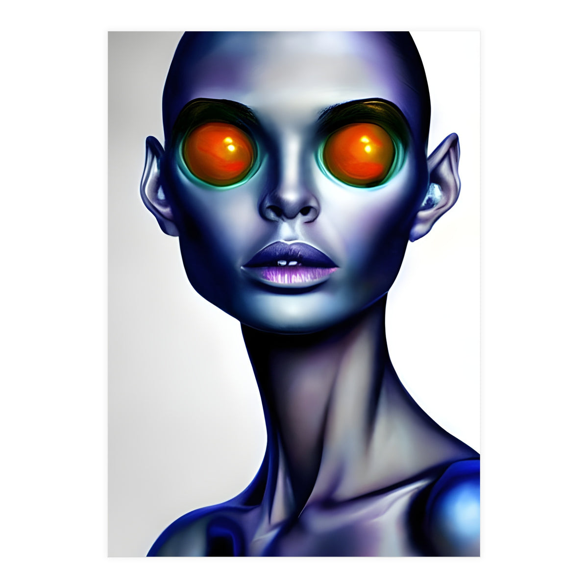 Strange Alien Woman Portrait Face AI Art (Print Only)