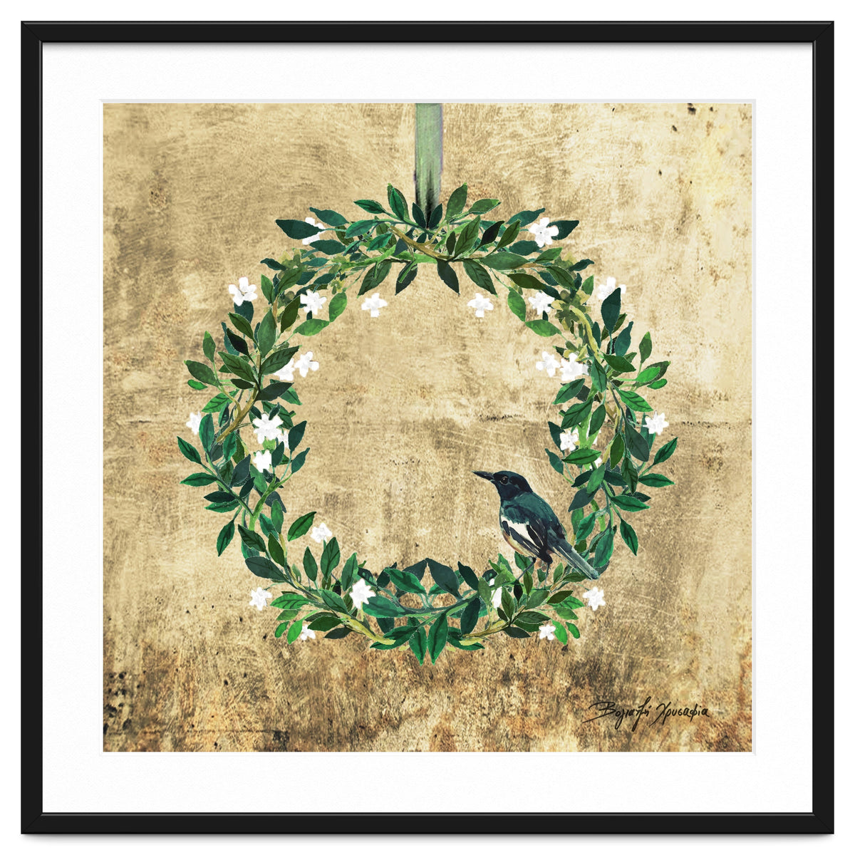Wreath #White Flowers & Bird #Royal collection