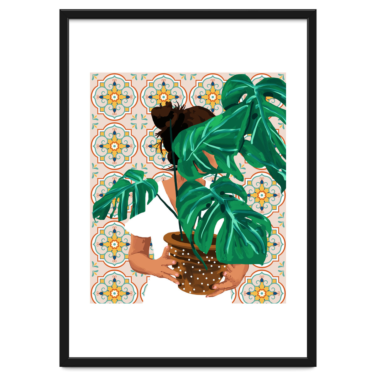 Monstera Plant Lady | Modern Bohemian Morocco Decor | Tropical Botanical Tiles