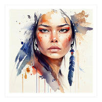 Watercolor Floral Indian Native Woman #12 (Print Only)