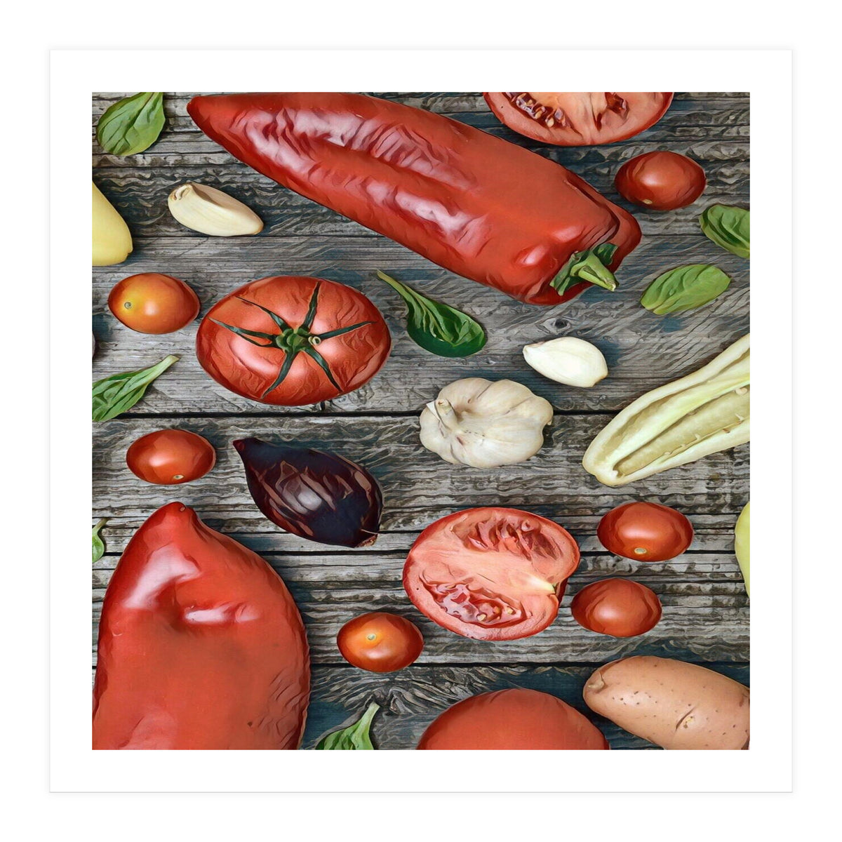 Tomatoes and bell peppers, healthy table (Print Only)