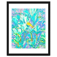 Palm Garden, Tropical Nature Jungle Botanical Painting, Bohemian Intricate Pastel Forest