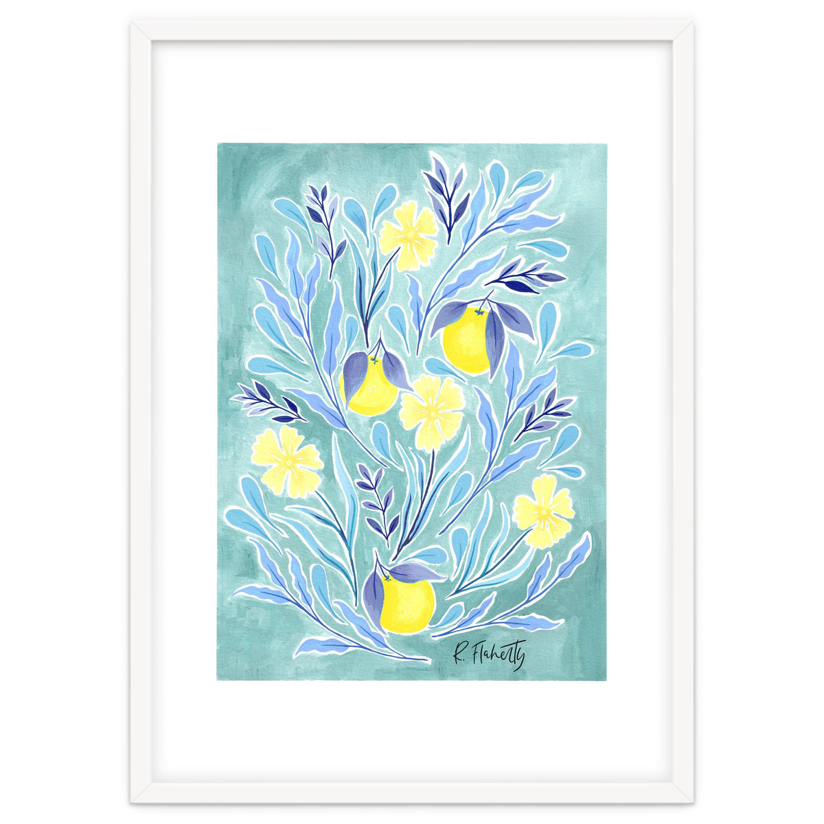 Wild Orange Floral | Lemon & Duck Egg Blue