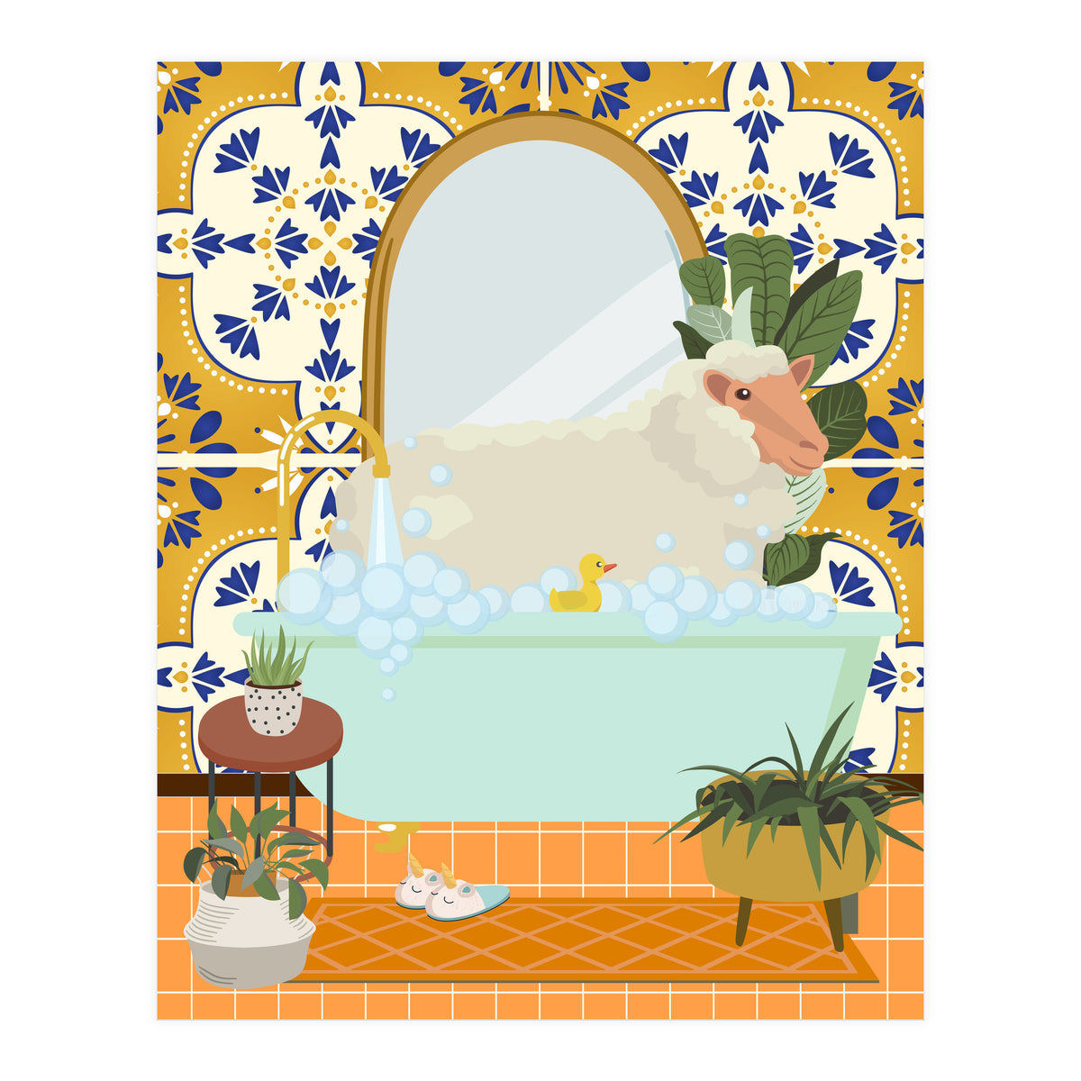 Sheep Bathing in Moroccan Style Bathroom (Print Only)