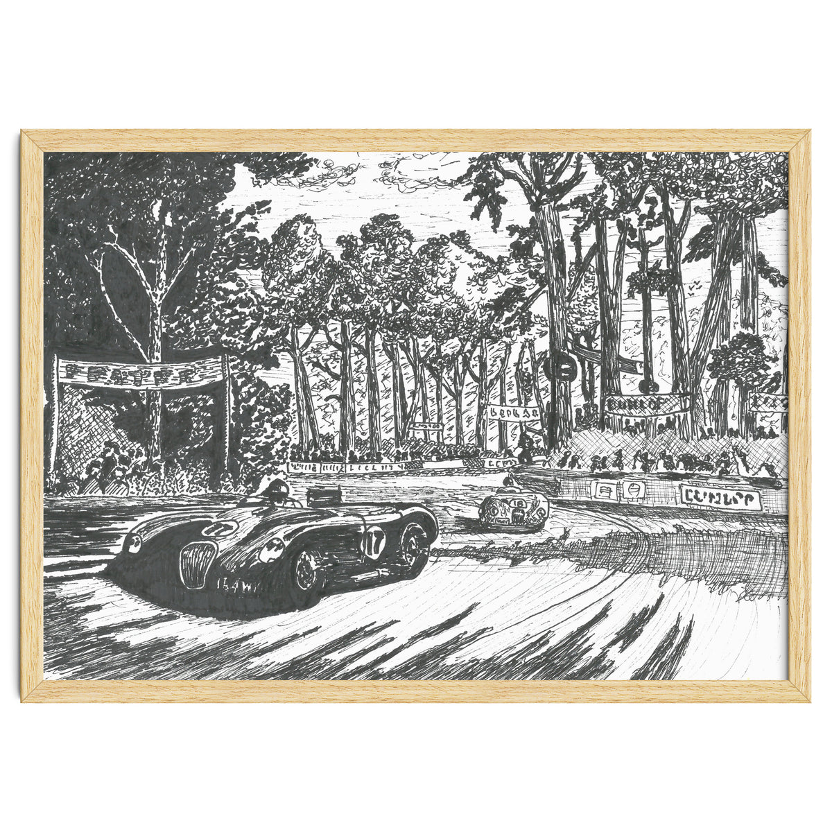 Jaguar C-Type Classic Le Mans Ink Drawing