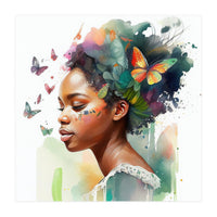 Watercolor Butterfly African Woman #3 (Print Only)