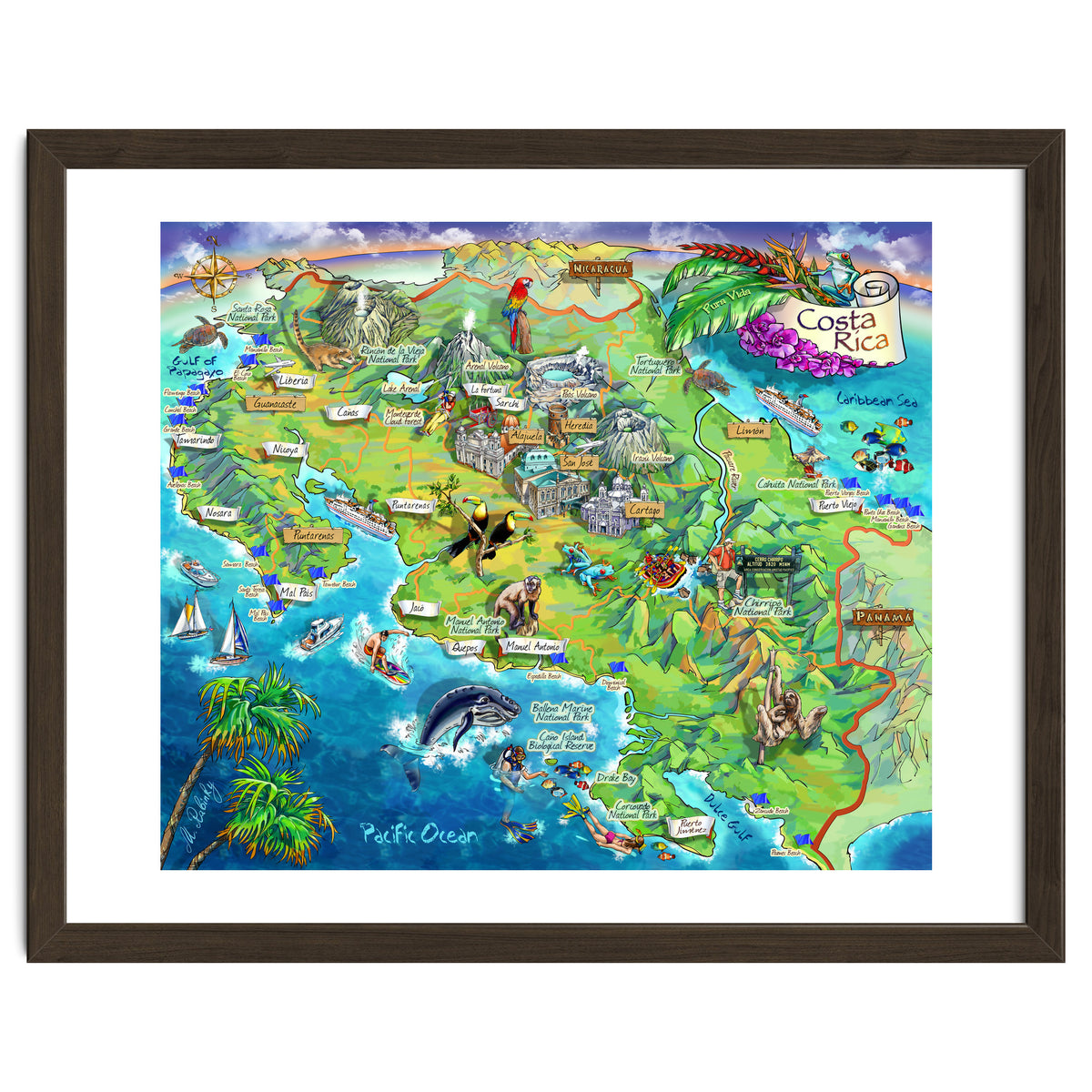 Costa Rica Map Illustration