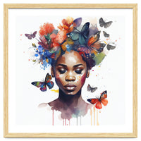 Watercolor Butterfly African Woman #4